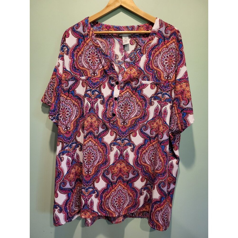 Catherines Colorful Short Flutter Sleeve 1/4 Button Top Sz 4X